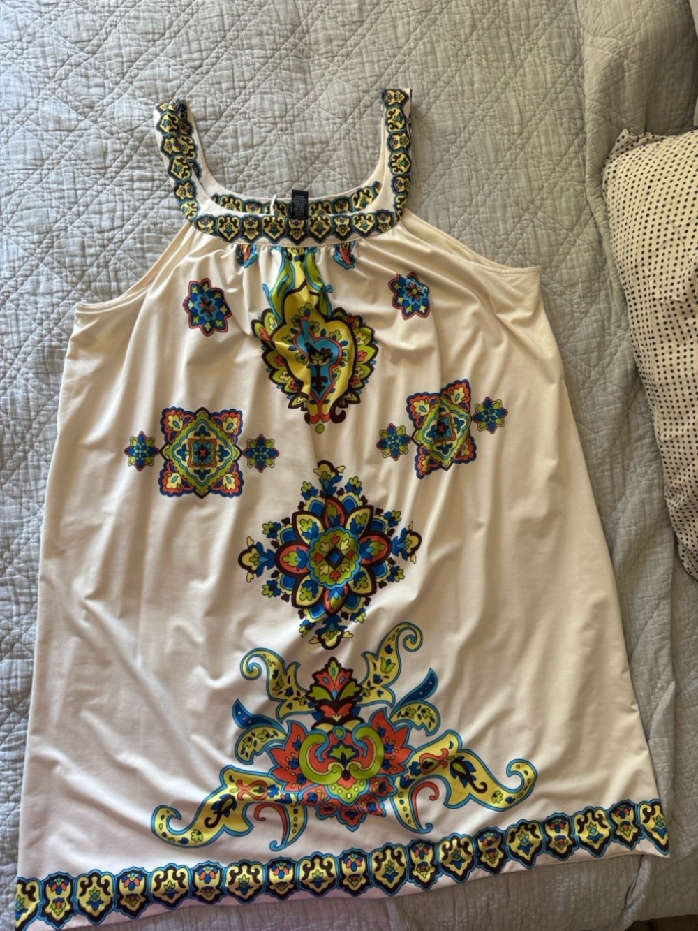 INC International Concepts Cream Tank with Multicolor Embroidered Trim